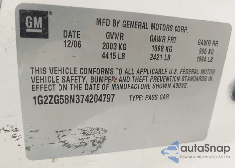 2007 Pontiac G6 from USA, damaged, VIN 1G2ZG58N374204797